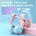 T25 RGB Stereo Cat Ear Cuffie wireless Bluetooth con microfono staccabile