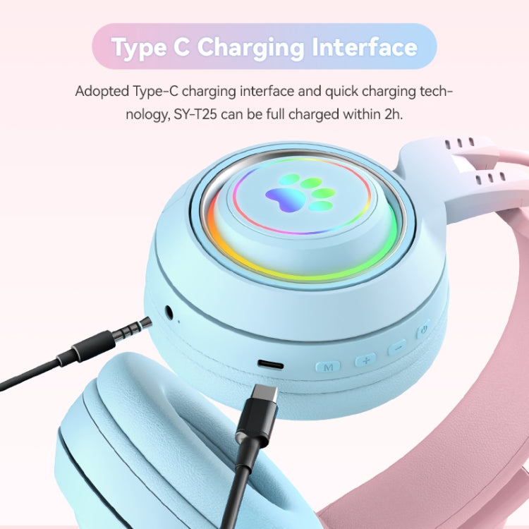 T25 RGB Stereo Cat Ear Cuffie wireless Bluetooth con microfono staccabile