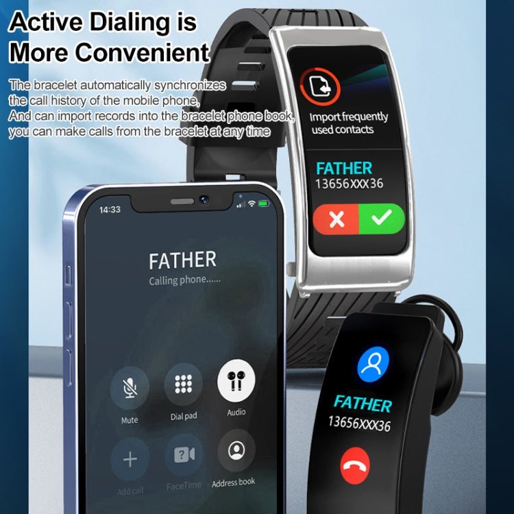 K20 1.14 pollici cinturino in silicone auricolare vita staccabile impermeabile Smart Watch supporto chiamata Bluetooth, Silicone Band (Black), Silicone Band (Black Red), Silicone Band (Black Silver), Silicone Band (Black Rose Gold)