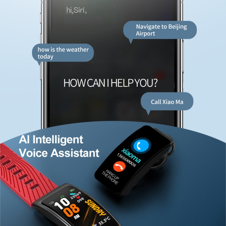 K20 1.14 pollici cinturino in silicone auricolare vita staccabile impermeabile Smart Watch supporto chiamata Bluetooth, Silicone Band (Black), Silicone Band (Black Red), Silicone Band (Black Silver), Silicone Band (Black Rose Gold)