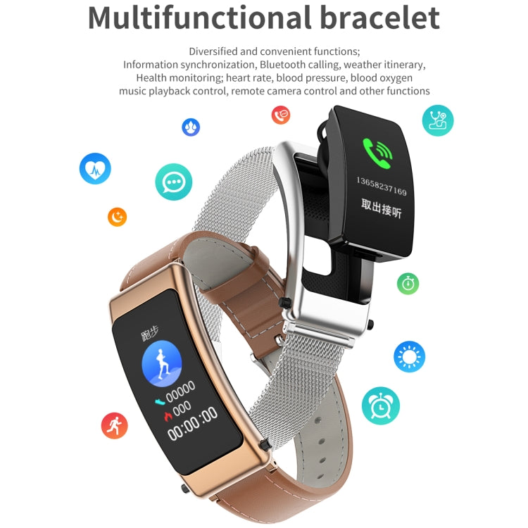 K50 1.08 pollici Steel Band Auricolare Staccabile IP67 Impermeabile Smart Watch Supporto Chiamata Bluetooth, Steel Band (Black), Steel Band (Gold), Steel Band