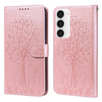 Custodia per telefono in pelle a vibrazione orizzontale con stampa pressata con motivo ad albero e cervo, For Samsung Galaxy S23 5G, For Samsung Galaxy S23+ 5G, For Samsung Galaxy S23 Ultra 5G, For Samsung Galaxy A14 5G