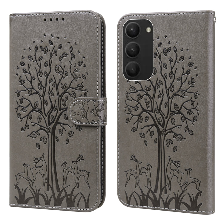 Custodia per telefono in pelle a vibrazione orizzontale con stampa pressata con motivo ad albero e cervo, For Samsung Galaxy S23 5G, For Samsung Galaxy S23+ 5G, For Samsung Galaxy S23 Ultra 5G, For Samsung Galaxy A14 5G