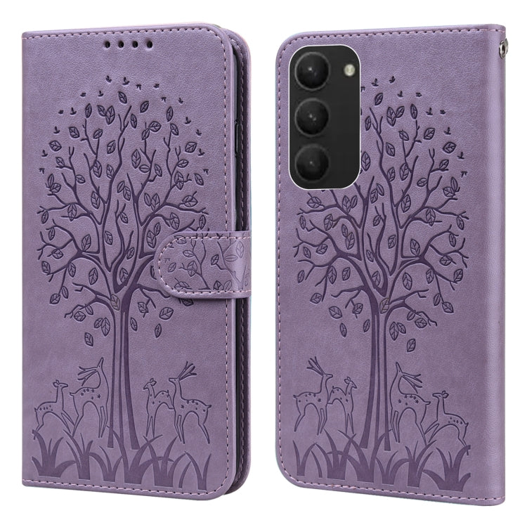 Custodia per telefono in pelle a vibrazione orizzontale con stampa pressata con motivo ad albero e cervo, For Samsung Galaxy S23 5G, For Samsung Galaxy S23+ 5G, For Samsung Galaxy S23 Ultra 5G, For Samsung Galaxy A14 5G