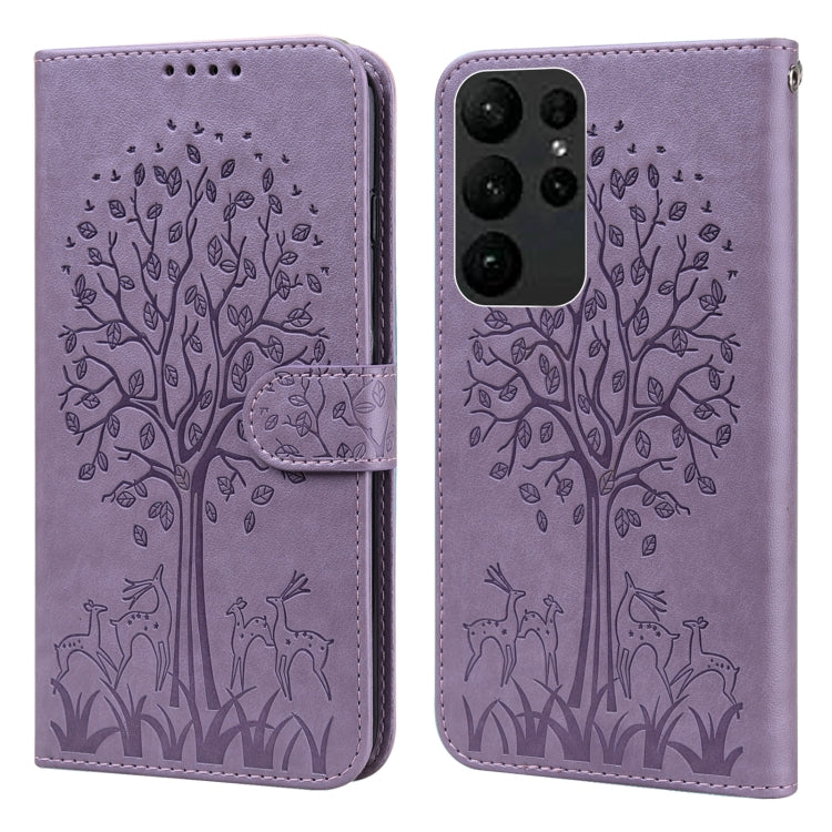 Custodia per telefono in pelle a vibrazione orizzontale con stampa pressata con motivo ad albero e cervo, For Samsung Galaxy S23 5G, For Samsung Galaxy S23+ 5G, For Samsung Galaxy S23 Ultra 5G, For Samsung Galaxy A14 5G