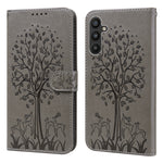 Custodia per telefono in pelle a vibrazione orizzontale con stampa pressata con motivo ad albero e cervo, For Samsung Galaxy A34 5G, For Samsung Galaxy A54 5G