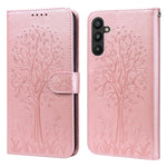 Custodia per telefono in pelle a vibrazione orizzontale con stampa pressata con motivo ad albero e cervo, For Samsung Galaxy A34 5G, For Samsung Galaxy A54 5G