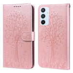 Custodia per telefono in pelle a vibrazione orizzontale con stampa pressata con motivo ad albero e cervo, For Samsung Galaxy A34 5G, For Samsung Galaxy A54 5G