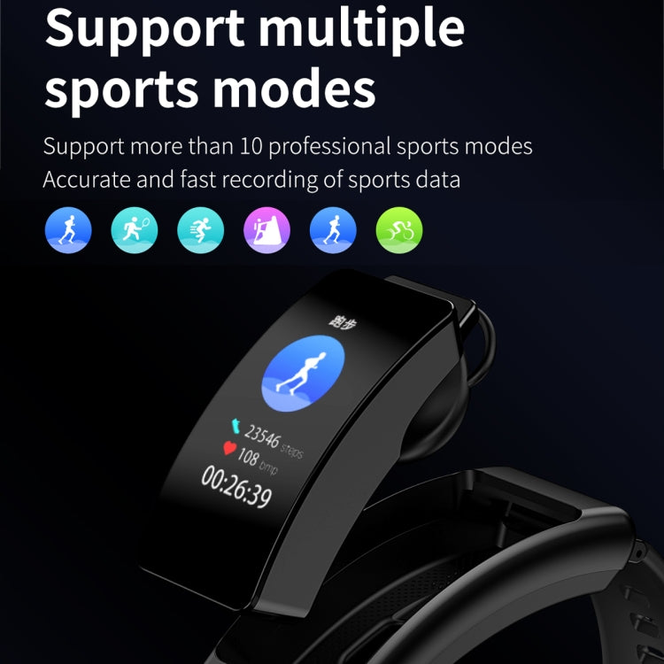 K50 1.08 pollici Silicone Band Auricolare Staccabile IP67 Impermeabile Smart Watch Supporto Chiamata Bluetooth, Silicone Band (Black), Silicone Band (Black Silver)