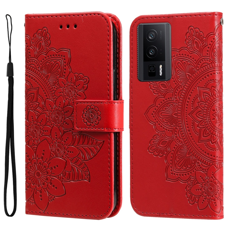 Custodia per telefono in pelle goffrata con fiori a 7 petali, For vivo V25 5G/V25e 4G, For vivo Y02 4G, For Xiaomi Redmi K60/K60 Pro, For Xiaomi Redmi 11A 4G/12C