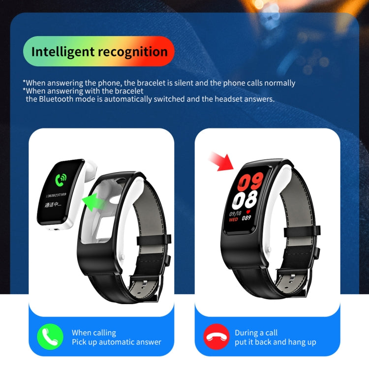 K60 1.08 pollici cinturino in pelle auricolare vita staccabile impermeabile Smart Watch supporto chiamata Bluetooth, Leather Band (Black Silver), Leather Band (Brown), Leather Band (Black), Leather Band (Brown Silver)