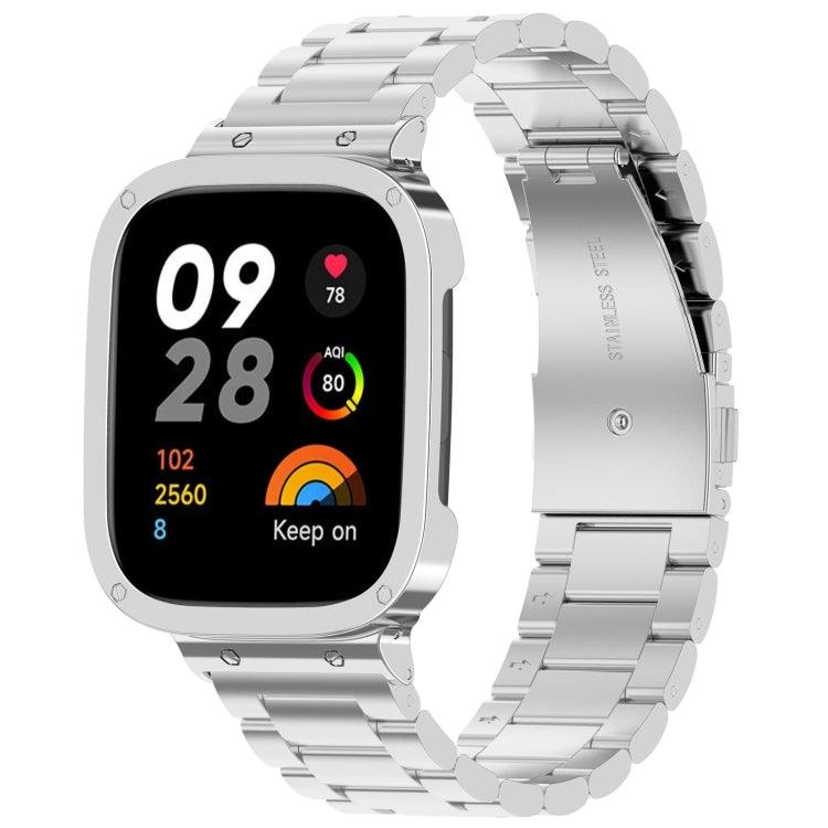 Cinturino per orologio in metallo a tre sfere 2 in 1 con cornice per orologio, For Xiaomi Redmi Watch 3 / Mi Watch Lite 3