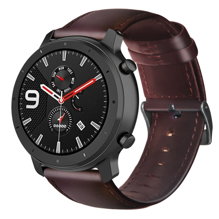 Cinturino per orologio in vera pelle cerata ad olio, For Amazfit GTR 47mm / Pace / Stratos, For Amazfit 2 Stratos, For Ticwatch Pro / E2 / S2, For Pebble Gen 1, For Pebble Time