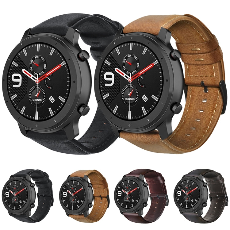 Cinturino per orologio in vera pelle cerata ad olio, For Amazfit GTR 47mm / Pace / Stratos, For Amazfit 2 Stratos, For Ticwatch Pro / E2 / S2, For Pebble Gen 1, For Pebble Time