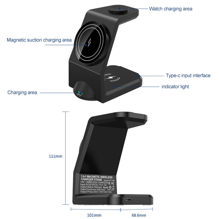 Caricabatterie wireless multiplo magnetico in un unico WT-158, Multi in one