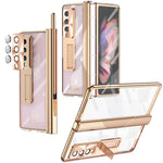 Custodia per telefono placcata con cerniere magnetiche con supporto, For Samsung Galaxy Z Fold4 5G
