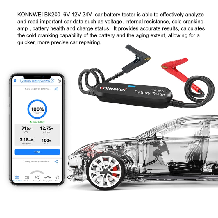 KONNWEI BK200 6V/12V/24V Tester batteria per auto Bluetooth