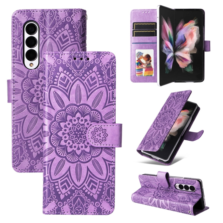 Custodia per telefono in pelle di girasole goffrata, For Samsung Galaxy Z Fold3 5G, For Samsung Galaxy Z Fold4 5G, For Samsung Galaxy Z Flip3 5G, For Samsung Galaxy Z Flip4 5G