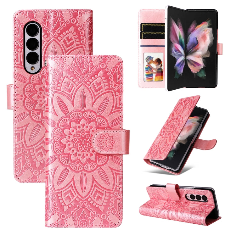 Custodia per telefono in pelle di girasole goffrata, For Samsung Galaxy Z Fold3 5G, For Samsung Galaxy Z Fold4 5G, For Samsung Galaxy Z Flip3 5G, For Samsung Galaxy Z Flip4 5G