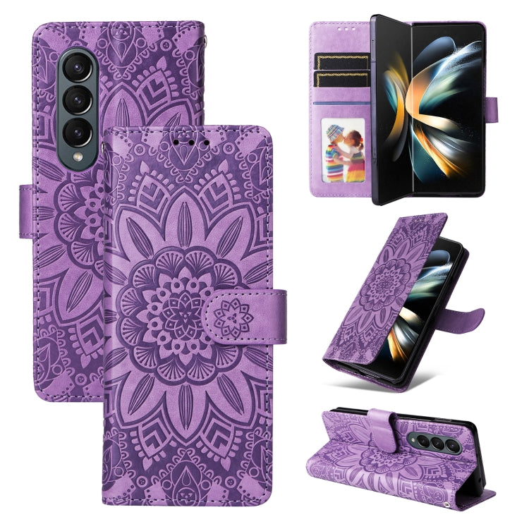 Custodia per telefono in pelle di girasole goffrata, For Samsung Galaxy Z Fold3 5G, For Samsung Galaxy Z Fold4 5G, For Samsung Galaxy Z Flip3 5G, For Samsung Galaxy Z Flip4 5G