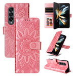 Custodia per telefono in pelle di girasole goffrata, For Samsung Galaxy Z Fold3 5G, For Samsung Galaxy Z Fold4 5G, For Samsung Galaxy Z Flip3 5G, For Samsung Galaxy Z Flip4 5G