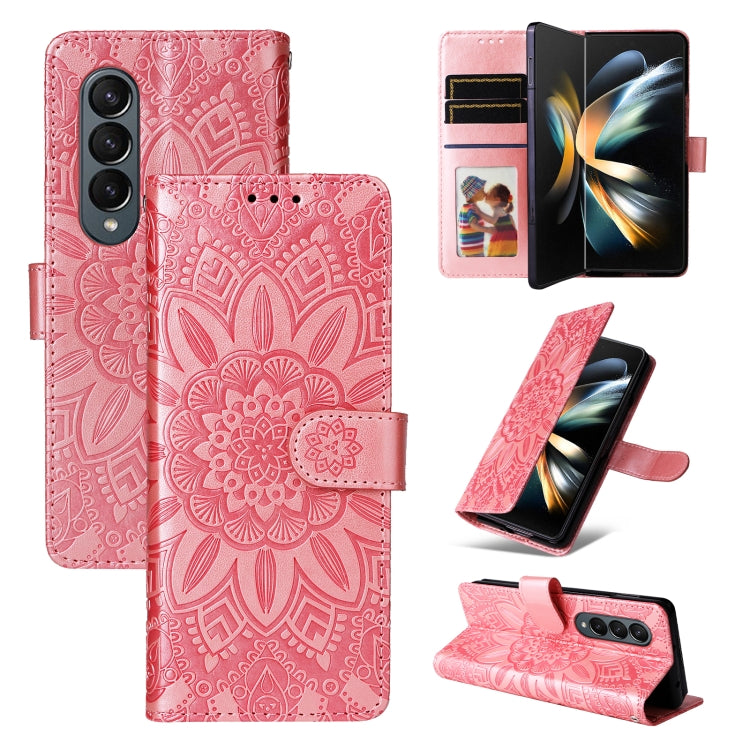 Custodia per telefono in pelle di girasole goffrata, For Samsung Galaxy Z Fold3 5G, For Samsung Galaxy Z Fold4 5G, For Samsung Galaxy Z Flip3 5G, For Samsung Galaxy Z Flip4 5G