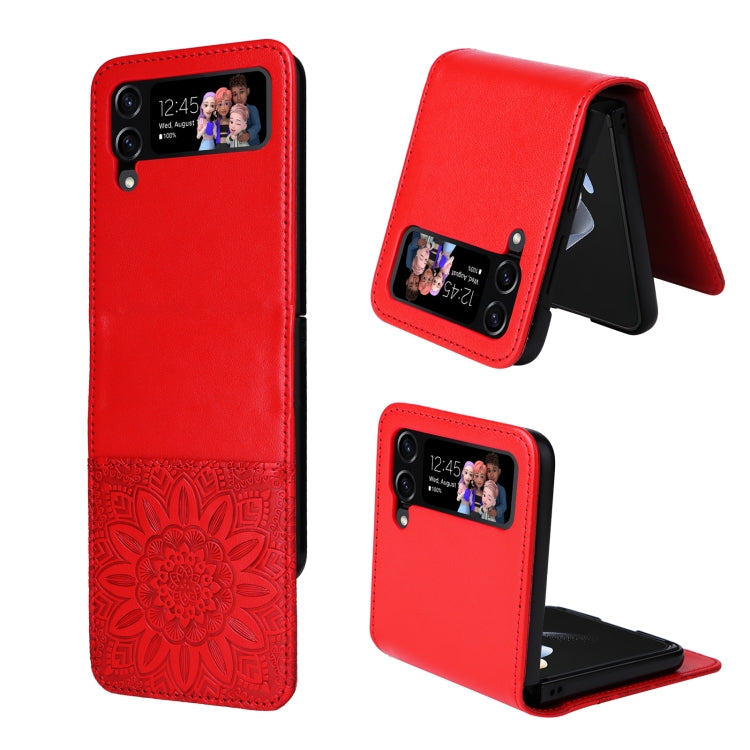 Custodia per telefono in pelle di girasole goffrata, For Samsung Galaxy Z Fold3 5G, For Samsung Galaxy Z Fold4 5G, For Samsung Galaxy Z Flip3 5G, For Samsung Galaxy Z Flip4 5G