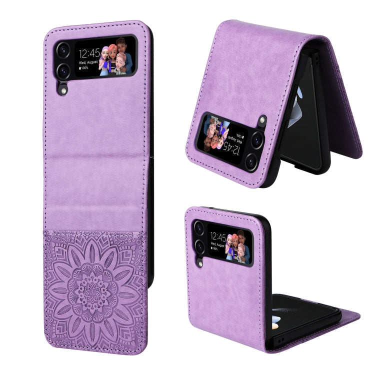 Custodia per telefono in pelle di girasole goffrata, For Samsung Galaxy Z Fold3 5G, For Samsung Galaxy Z Fold4 5G, For Samsung Galaxy Z Flip3 5G, For Samsung Galaxy Z Flip4 5G