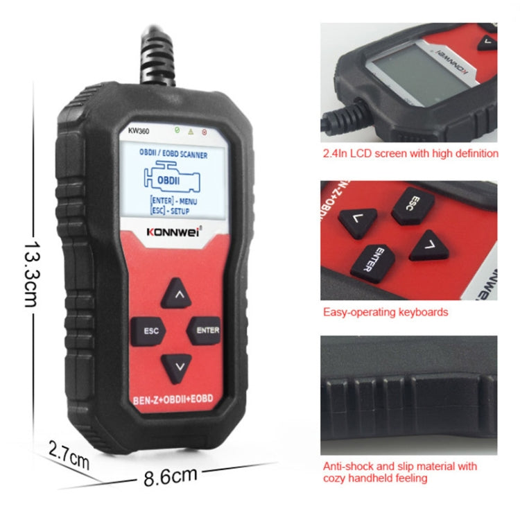 KONNWEI KW360 Rilevatore di guasti per auto OBD2 da 2,4 pollici, For Mercedes Benz