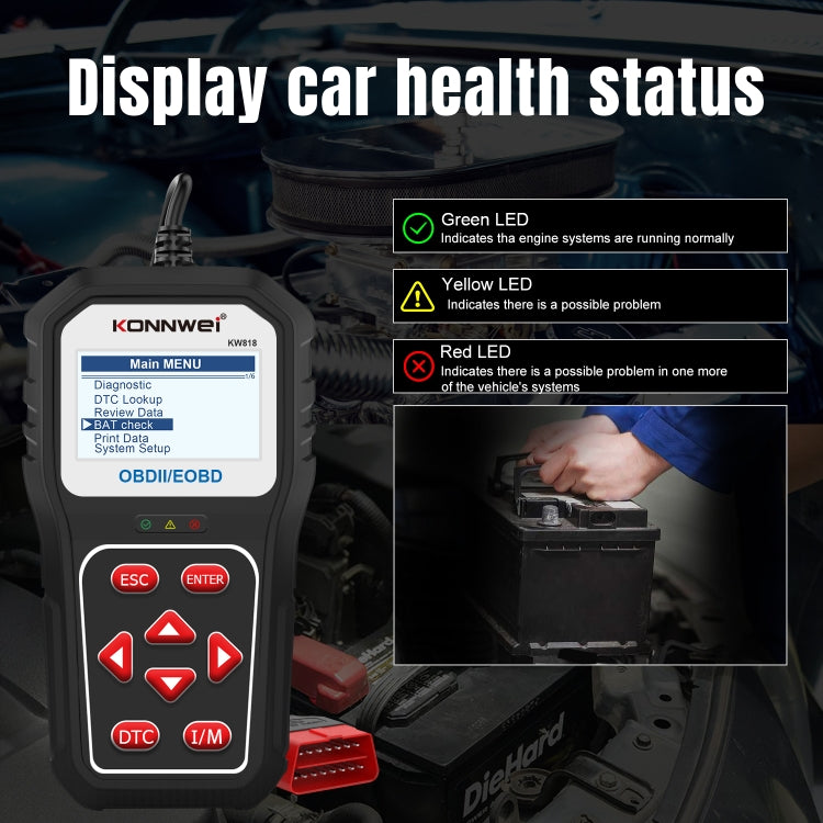 KONNWE KW818 Strumenti diagnostici per rilevatore di guasti Bluetooth per auto OBD2, KW818