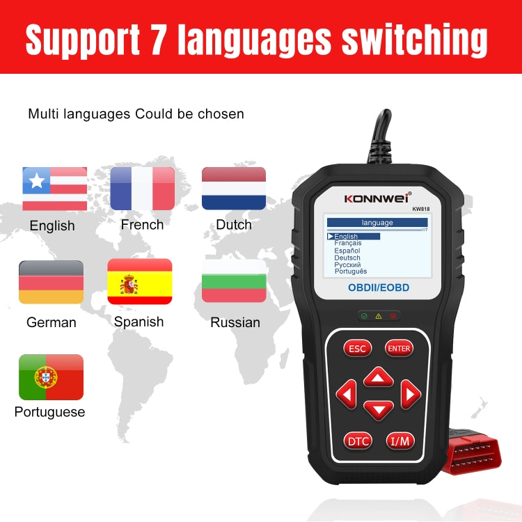 KONNWE KW818 Strumenti diagnostici per rilevatore di guasti Bluetooth per auto OBD2, KW818