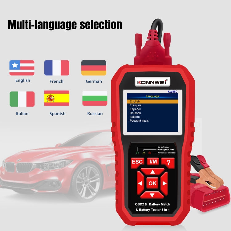 KONNWEI KW880 3 in 1 Diagnosi guasti OBD2 per auto + Tester batteria + Ripristino corrispondenza batteria, BK880