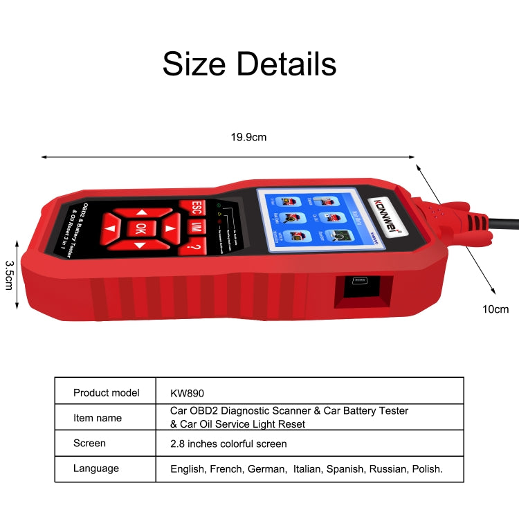KONNWEI KW 890 Rilevatore di guasti OBD2 per auto 2 in 1 + Reset spia di manutenzione, KW890