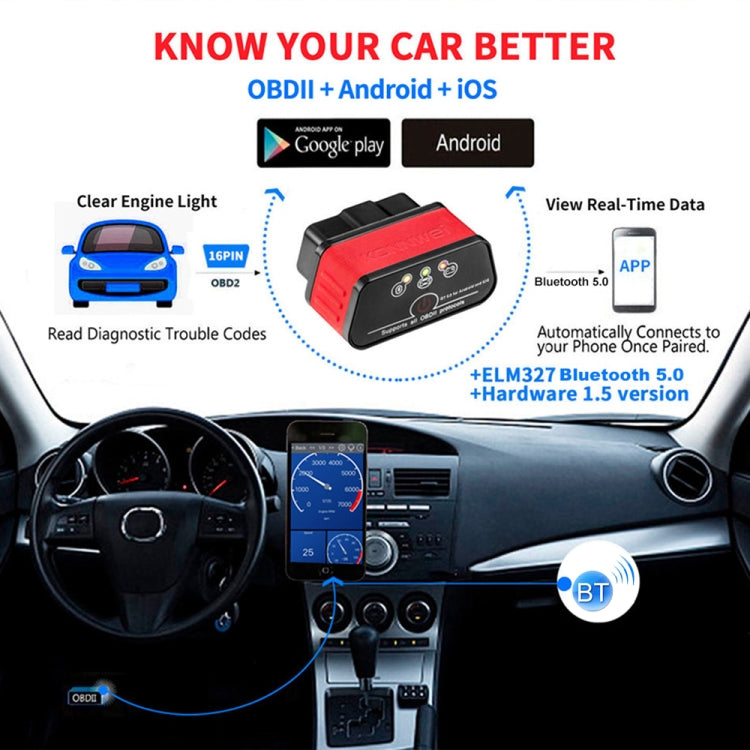 KONNWEI KW903 Bluetooth 5.0 OBD2 Strumenti di scansione diagnostica guasti auto Supporto IOS / Android, KW903
