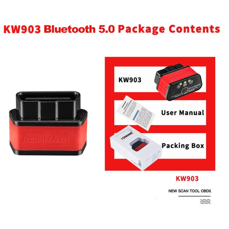 KONNWEI KW903 Bluetooth 5.0 OBD2 Strumenti di scansione diagnostica guasti auto Supporto IOS / Android, KW903