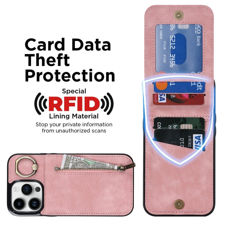 Anello retrò e custodia per telefono con slot per schede RFID con cerniera, For iPhone 13, For iPhone 13 Pro, For iPhone 13 Pro Max, For iPhone 12
