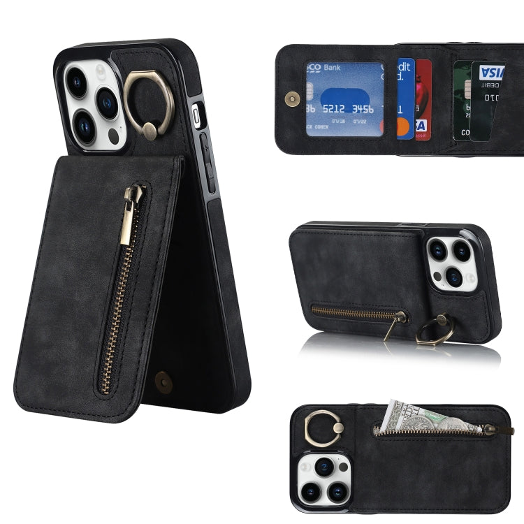 Anello retrò e custodia per telefono con slot per schede RFID con cerniera, For iPhone 13, For iPhone 13 Pro, For iPhone 13 Pro Max, For iPhone 12