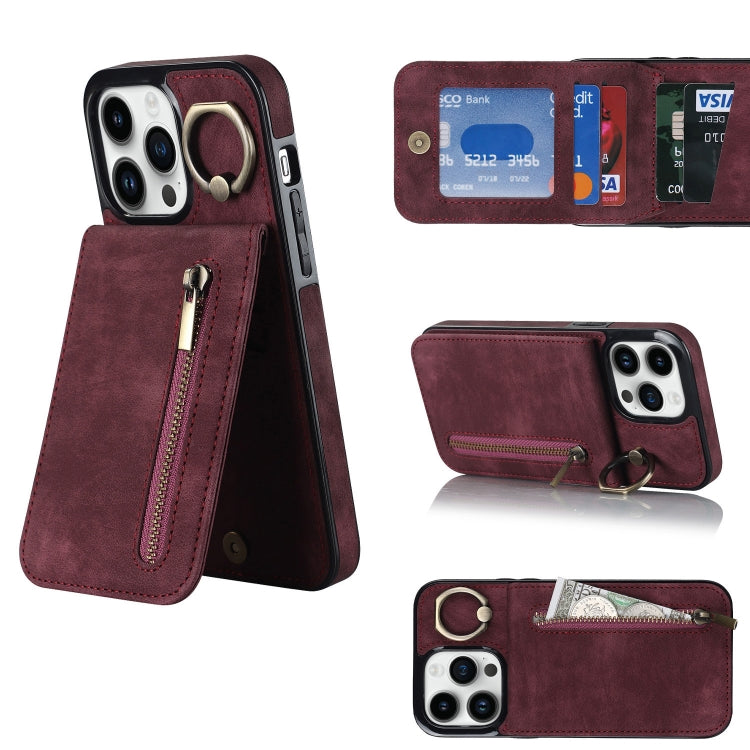 Anello retrò e custodia per telefono con slot per schede RFID con cerniera, For iPhone 13, For iPhone 13 Pro, For iPhone 13 Pro Max, For iPhone 12