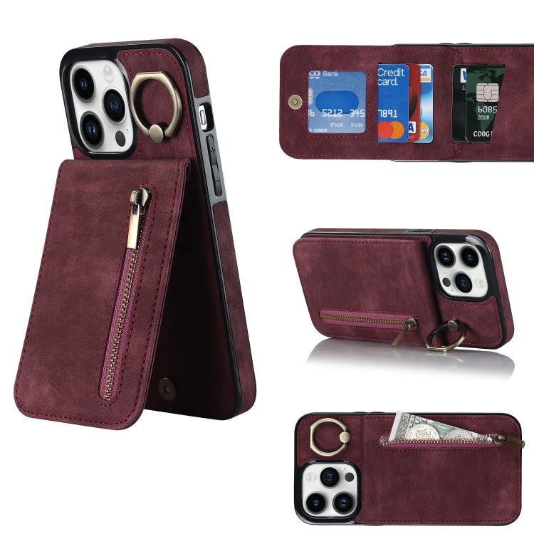 Anello retrò e custodia per telefono con slot per schede RFID con cerniera, For iPhone 13, For iPhone 13 Pro, For iPhone 13 Pro Max, For iPhone 12