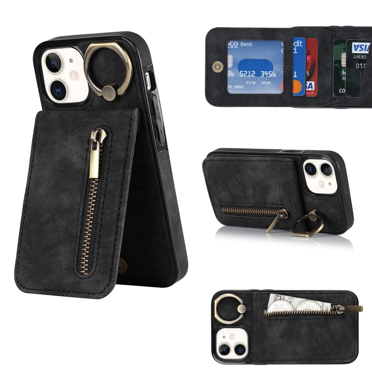 Anello retrò e custodia per telefono con slot per schede RFID con cerniera, For iPhone 13, For iPhone 13 Pro, For iPhone 13 Pro Max, For iPhone 12