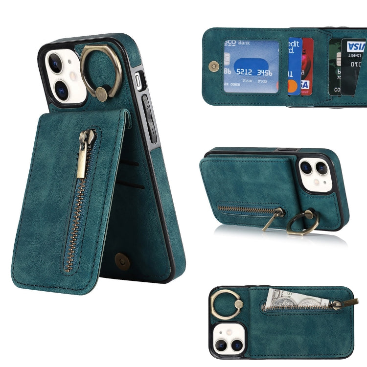 Anello retrò e custodia per telefono con slot per schede RFID con cerniera, For iPhone 13, For iPhone 13 Pro, For iPhone 13 Pro Max, For iPhone 12