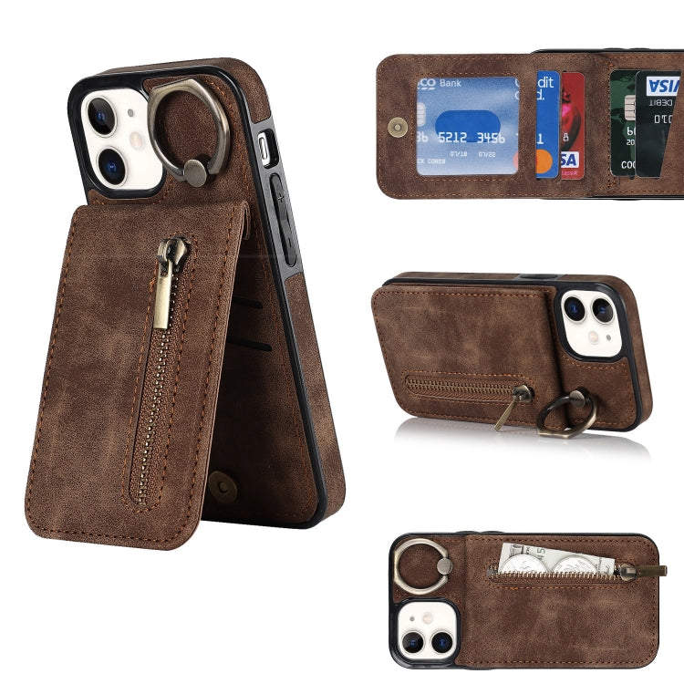 Anello retrò e custodia per telefono con slot per schede RFID con cerniera, For iPhone 13, For iPhone 13 Pro, For iPhone 13 Pro Max, For iPhone 12