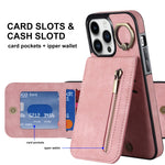 Anello retrò e custodia per telefono con slot per schede RFID con cerniera, For iPhone 12 Pro, For iPhone 12 Pro Max, For iPhone 11, For iPhone 11 Pro