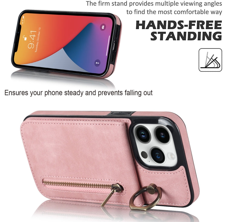 Anello retrò e custodia per telefono con slot per schede RFID con cerniera, For iPhone 12 Pro, For iPhone 12 Pro Max, For iPhone 11, For iPhone 11 Pro