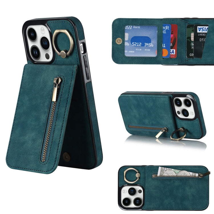 Anello retrò e custodia per telefono con slot per schede RFID con cerniera, For iPhone 12 Pro, For iPhone 12 Pro Max, For iPhone 11, For iPhone 11 Pro