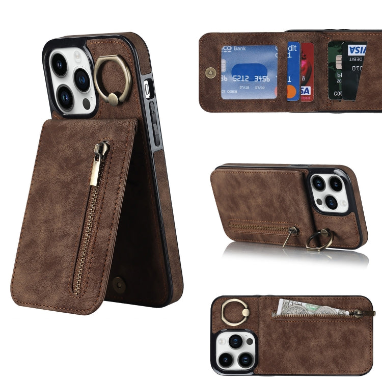 Anello retrò e custodia per telefono con slot per schede RFID con cerniera, For iPhone 12 Pro, For iPhone 12 Pro Max, For iPhone 11, For iPhone 11 Pro
