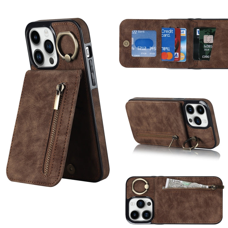 Anello retrò e custodia per telefono con slot per schede RFID con cerniera, For iPhone 12 Pro, For iPhone 12 Pro Max, For iPhone 11, For iPhone 11 Pro