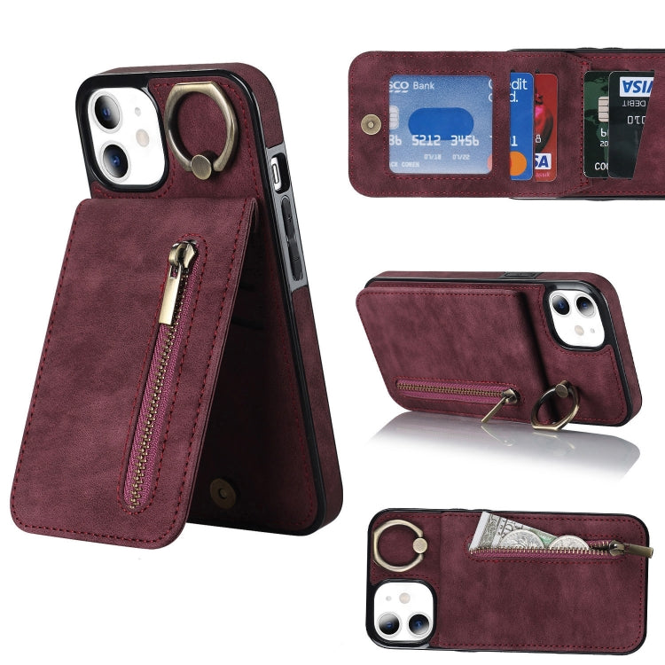 Anello retrò e custodia per telefono con slot per schede RFID con cerniera, For iPhone 12 Pro, For iPhone 12 Pro Max, For iPhone 11, For iPhone 11 Pro