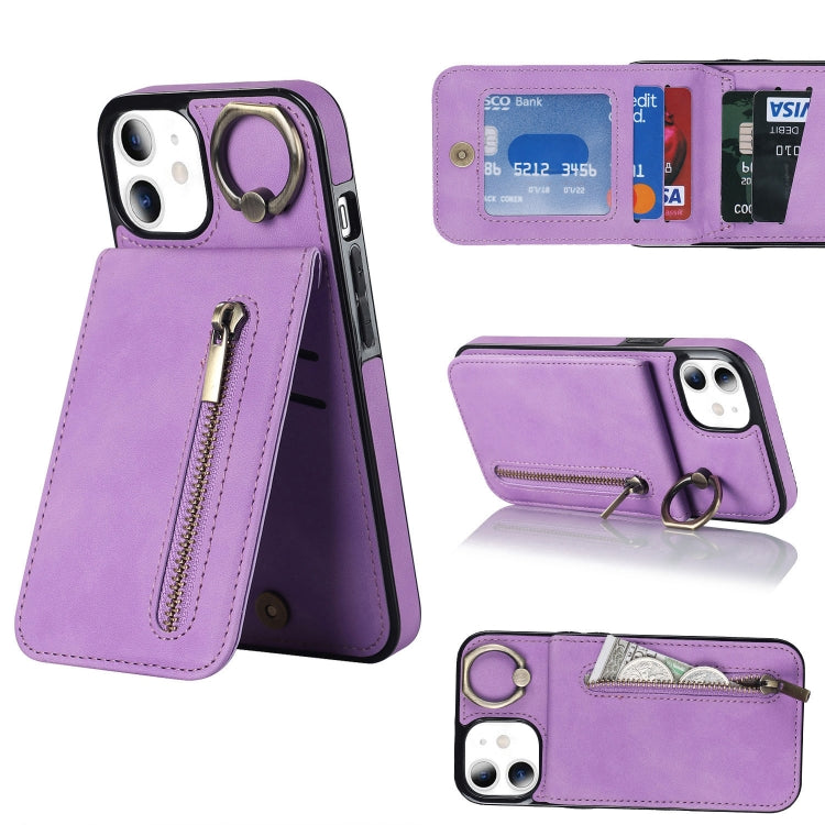 Anello retrò e custodia per telefono con slot per schede RFID con cerniera, For iPhone 12 Pro, For iPhone 12 Pro Max, For iPhone 11, For iPhone 11 Pro