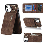 Anello retrò e custodia per telefono con slot per schede RFID con cerniera, For iPhone 12 Pro, For iPhone 12 Pro Max, For iPhone 11, For iPhone 11 Pro